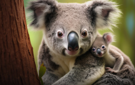 Koala Mother Carrying Baby on Her Back.の素材