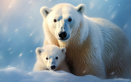 Polar Bear Mother and Cub in Focus.の素材