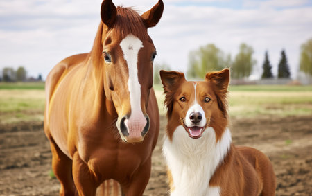 Red Border Collie and Horse.の素材