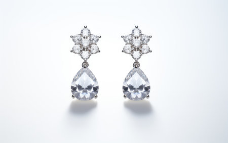 Elegant Ear Decor Adorning with Graceful Earrings in Style Isolated on a White Backgroundの素材