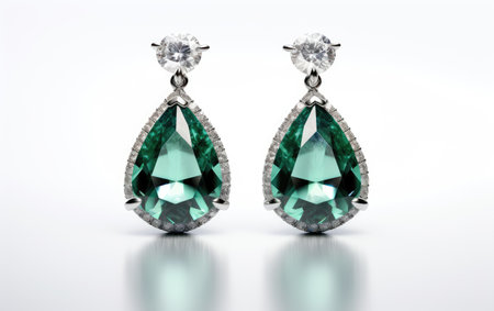 Elegant Gemstone Earrings Elevating Your Style with Precious Stones Isolated on a White Backgroundの素材