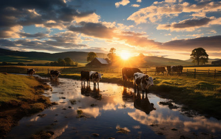Sunrise with Cows and Generative AIの素材