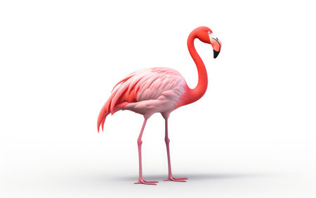Attractive Pink Flamingo 3D Cartoon Render Isolated on White Backgroundの素材