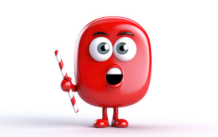 Red Candy Character With Question Mark 3D Cartoon Style Isolated on White Backgroundの素材