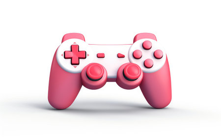 Beautiful Pink and White Gamepad Joystick 3D Icon Object Isolated on White Backgroundの素材