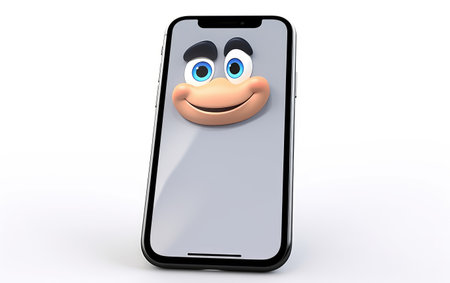 Stunning Smart Phone 3D Icon with Cartoon Style Isolated on White Backgroundの素材