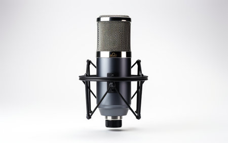 Outstanding Black Recording microphone 3D Character Isolated on White Backgroundの素材