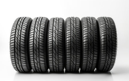 Stunning Black Racing Tires 3D Character Isolated on White Backgroundの素材