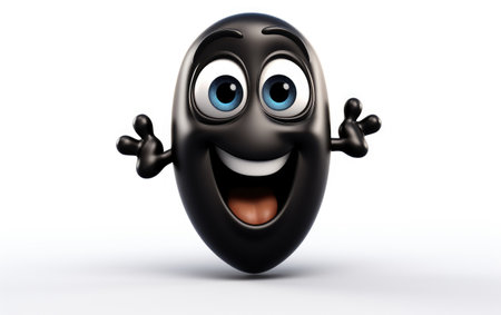 Black Been With Smiling And Big Eyes 3D Character Isolated on White Backgroundの素材