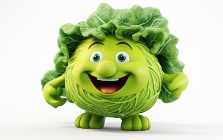 Green Fresh Cabbage 3D Character Isolated on White Backgroundの素材