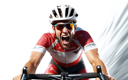 Ecstatic Cyclist Winning A Cycling Race 3D Character Isolated on White Backgroundの素材