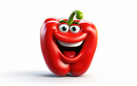 Red Bell Pepper With Cheering 3D Character Isolated on White Backgroundの素材