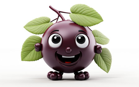 Tasty Elderberry With Leaves 3D Character Isolated on White Backgroundの素材