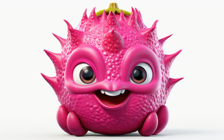 Dragon Fruit With Smiling Face 3D Character Isolated on White Backgroundの素材