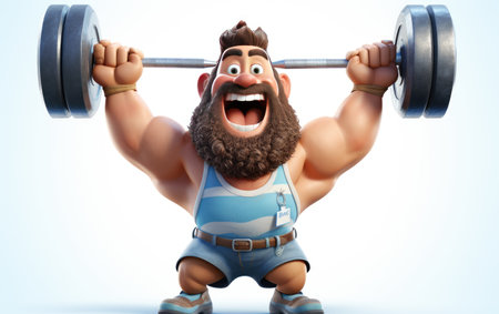 Strong Weightlifter Man Holding Heavy Weight 3D Character Isolated on White Backgroundの素材