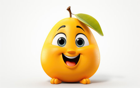 Little Fresh Healthy Mango in Orange Color 3D Character Isolated on White Backgroundの素材