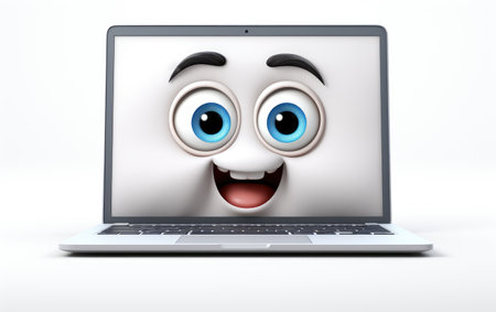 Futuristic Multi Functional Laptop 3D Character Isolated on White Backgroundの素材