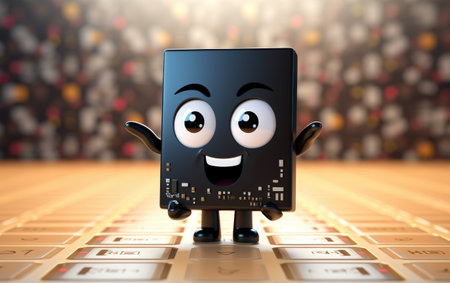 Black Multi Functional Microchip with Advanced Feature 3D Character Isolated on White Backgroundの素材