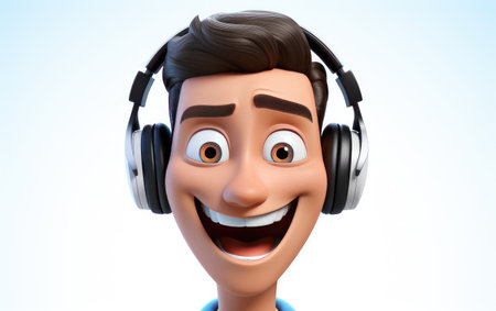 Stunning Headphones Wearing a Boy 3D Character Isolated on White Backgroundの素材