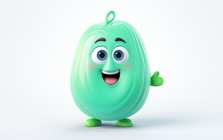 Cute Long Mint Plant with Smiling Face 3D Character Isolated on White Backgroundの素材