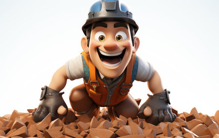 Smiling a Boy Trencher Terry 3D Cartoon Isolated on White Backgroundの素材