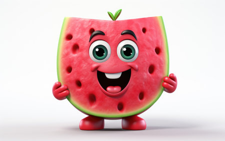 Smiling a Slice of Fresh Watermelon 3D Cartoon Isolated on White Backgroundの素材