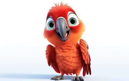 Stunning Red Color Parrot 3D Cartoon Isolated on White Backgroundの素材