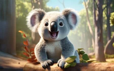 Stunning Koala Animal 3D Cartoon Isolated on White Backgroundの素材