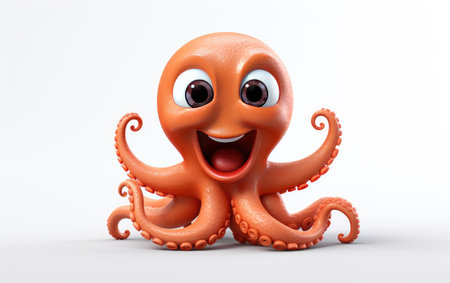 Portrait Cute Attractive Octopus 3D Cartoon Isolated on White Backgroundの素材