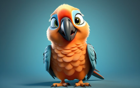 Colorful Shiny Parrot 3D Cartoon Isolated on White Backgroundの素材