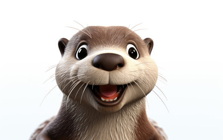 Portrait Cute Otter Animal 3D Cartoon Isolated on White Backgroundの素材