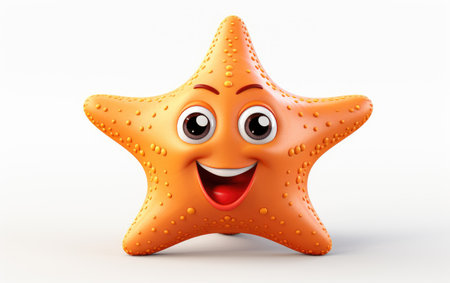 Shiny Cute Orange Starfish 3D Cartoon Isolated on White Backgroundの素材
