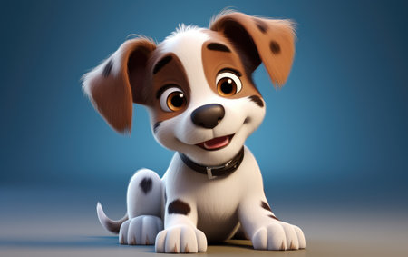 Happy Sitting Cartoon Puppy Dog 3D Cartoon Isolated on White Backgroundの素材
