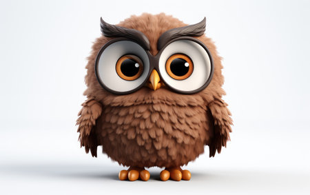Beautiful Clever Owl With Big Eyes 3D Character Isolated on White Backgroundの素材