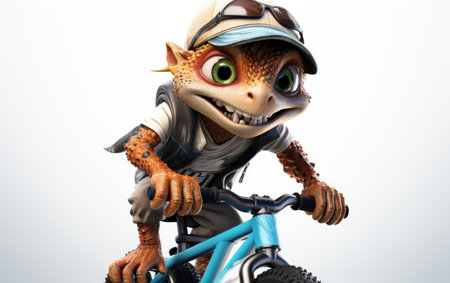 Dynamic Blue BMX Biker Gecko Riding 3D Character Isolated on White Backgroundの素材