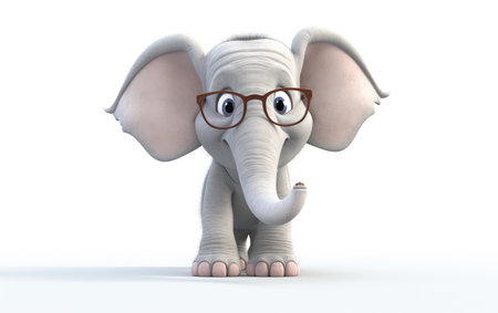 Curious Science Fair Elephant with Big and Wearing 3D Character Isolated on White Backgroundの素材