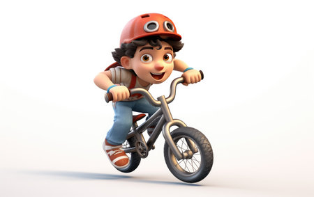 Determined Boy Graceful and Enjoy Riding a BMX Bike 3D Character Isolated on White Backgroundの素材