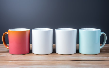 Brown White And Sky Color Mugs Isolated On White Backgroundの素材