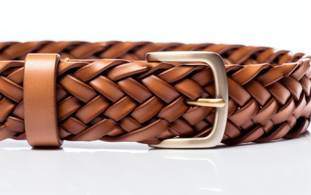 Branded Cute Brown Braided Belt Isolated on White Backgroundの素材
