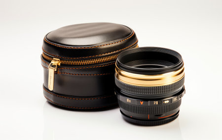 Collection of Shinning Black Lens Case Isolated on White Backgroundの素材