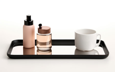 Vanity Tray With Cup And Bottle Isolated On White Backgroundの素材
