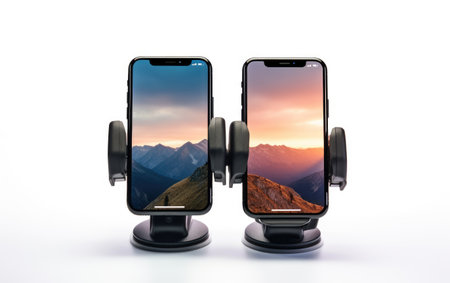 Pair of Smartphone Mounts for Cars Isolated on White Backgroundの素材