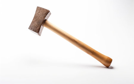 Metallic Sledge Hammer with Brown Handle Isolated on White Backgroundの素材