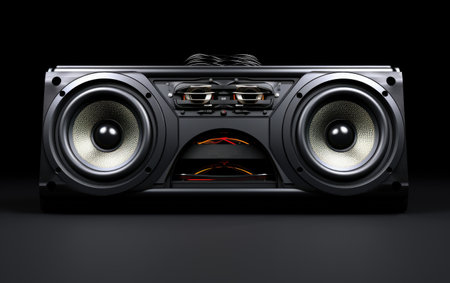Two Lenses Black Color Audio System Isolated on White Backgroundの素材