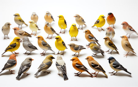Collection of Beautiful Colorful Artificial Birds and Animals Isolated on White Backgroundの素材