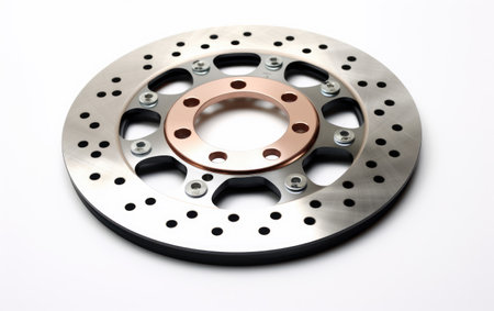 Circular Motorcycle Brake Disc Isolated on White Backgroundの素材