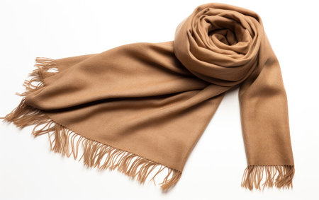 Camel Hair Scarf With Warm Isolated On White Backgroundの素材