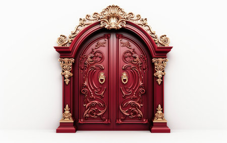 Crimson Crest Door in Stunning Finishing Isolated on White Backgroundの素材
