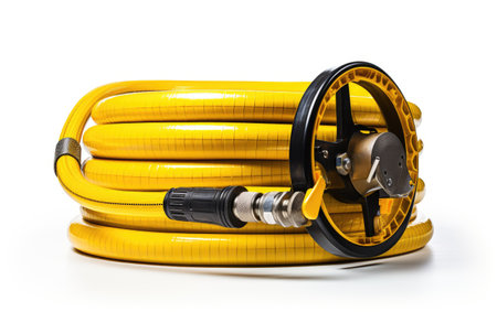 Yellow Color Circular Hose For Cement Mixer Isolated on White Backgroundの素材