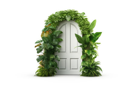 Tranquil Urban Oasis Door Design on a White or Clear Surface PNG Transparent Backgroundの素材